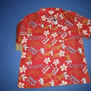 Mens Button Down Red Hawaiian Flower Floral Short Sleeve Relaxed Summer Shirt XL